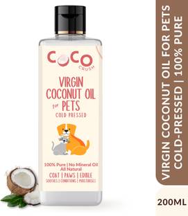 COCO CRUSH Virgin Coconut oil for Cats, Dogs, Puppy | Cold-Pressed, Edible, & Hair Massage 200 ml Pet Coat Cleanser