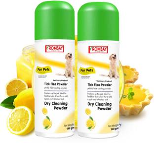 ROMSAY Tick & Flea Powder 140ML Pack Of 2 Prickly Heat Cooling & Dry Cleaning Powder 280 ml Pet Coat Cleanser