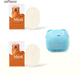 ZEE DRUGS DogMest Soap with Neem & Vitamin E + Silicone Bath Brush Anti-Fungal, Combo 150 ml Pet Coat Cleanser