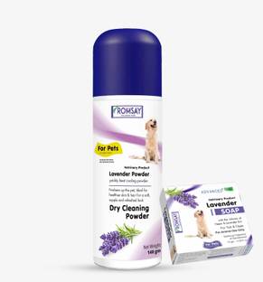 ROMSAY Lavender Powder 140GM With Lavender Soap 75GM For Pets 215 ml Pet Coat Cleanser