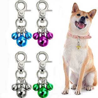 Qpets 4 Pieces Pet Bells for Collars Loud Dog Bells Key Rings Dog Bell Collar Charm Bell Dog & Cat Collar Charm