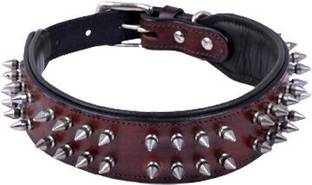 ADIL'S Leather Spike Dog Collar, Adjustable Buckle, D-Ring, Size S, Brown Dog Everyday Collar