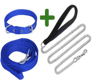 Quickato Combo Dog Chain Leash Collar & Belt Set Medium Dog Collar & Handle Chain Dog Collar & Chain