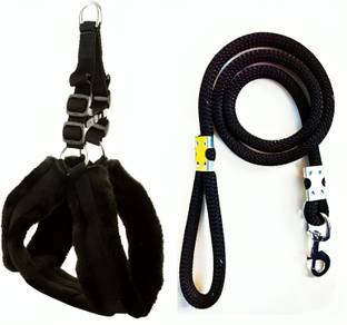 PetJoy Dog Fur Harness with Leash Rope, Adjustable Pet Harness, Chest: 24-33 inch Dog Harness & Leash