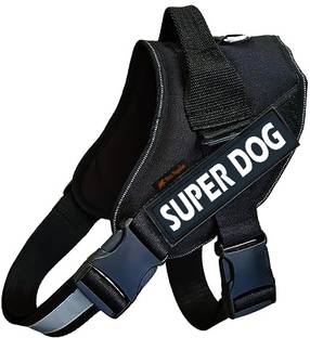 PETSPOPULAR Black Print Super Dog Adjustable No Pull Harness with Rope Dog Standard Harness