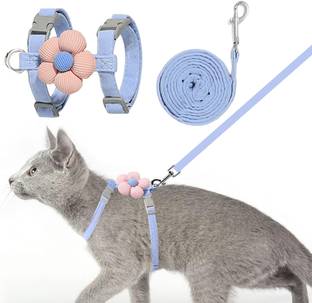 gustave Cat Harness and 12m Leash Set Flower Blue Adjustable Cat Harness with D Ring Cat Harness & Leash