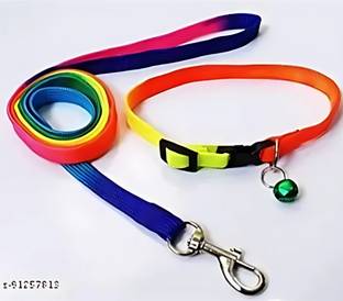 Sip Multicolore Rainbow Collar and Leash Set with Bell for Extra Small ,Puppies Cats Dog & Cat Collar & Leash