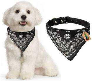 DreamAuro Faux Leather Adjustable Scarf/ Bandana Neckerchief Collar for Dog/Cat (Black) Dog & Cat Everyday Collar