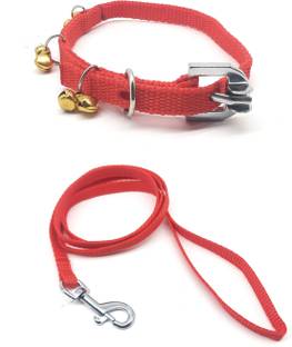 eshopy skp pet mart Pets Nylon Red Ghungroo Neck Collar Belt and Leash Dog & Cat Collar & Leash