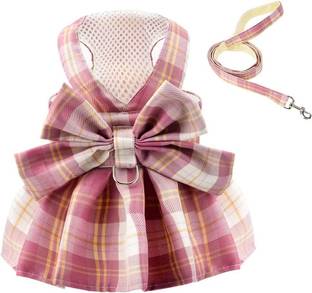 KUTKUT Dog Dress Bow Tie Harness Leash Set Harness Dress for Small Dogs Dog & Cat Harness & Leash