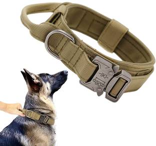 Qpets Heavy Duty Tactical Nylon Dog Collar with Handle Quick Release for Large Breeds Plain Dog Collar Charm