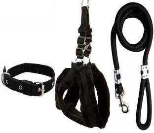 SENAPATI Combo Dog Fur Harness Belts Neck Collar and Rope Set (Waterproof) Dog Collar & Leash