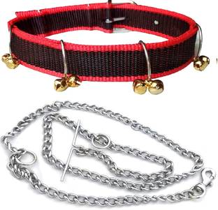 Quickato Good Quality Blue Belt Collar Belt Dog Leash Steel Chain Dog Collar & Chain Dog Collar & Chain