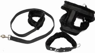Yucky Chest Body Fur Padded Adjustable Nylon Body Belt Strong full Fancy Combo Collar Dog & Cat Harness & Leash