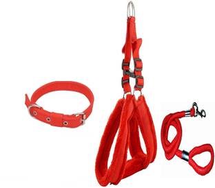 SENAPATI Combo Dog Fur Harness Belts Neck Collar and Rope Set (Waterproof) Dog Collar & Leash