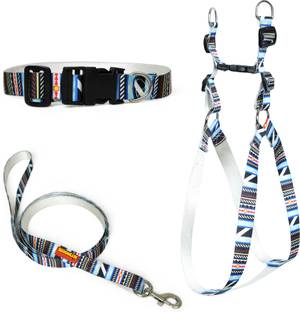 SITSNOOZE Dog Accessories Combo Set | Nylon Printed Adjustable Dog Collar Dog Harness & Leash