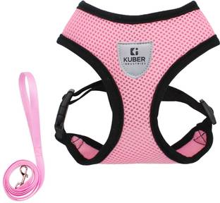 KUBER INDUSTRIES Reflective Dog Harness With Adjustable Leash|Small Size |Pink Dog Harness & Leash