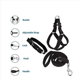 Yucky Chest Body Adjustable Nylon Body Belt Strong full Fancy Combo Collar Dog & Cat Harness & Leash