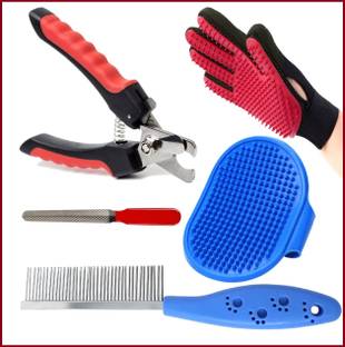 THE DDS STORE Pet Grooming Kit Dog Nail Cutter Brush Steel Comb Glove Puppy - 5 in 1 Dog Combo Basic Comb for  Dog & Cat, Dog, Cat, Guinea Pig, Hamster, Rabbit