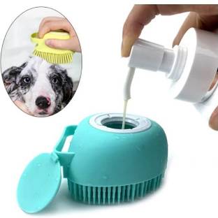 PetJoy Pet Shampoo Dispenser Bath Comb, Silicone Massaging/Cleaning Body Brush Plain/ Bristle Brushes for  Dog, Cat, Rabbit, Hamster