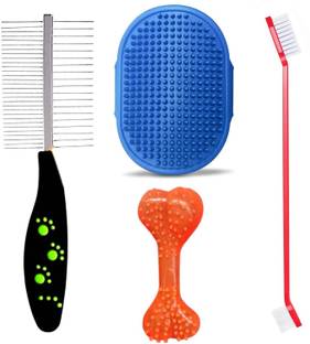 YOUHAVEDEAL 4-in-1 Dog Grooming Kit (Massage Brush, Double Sided Comb, Toothbrush & Bone) Basic Comb for  Dog, Dog & Cat, Hamster, Rabbit, Guinea Pig, Donkey, Cat, Mouse