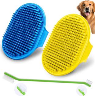 BRAINY PETS Dog Grooming Glove, Pet Brush Bath Grooming Massage Rubber, Toothbrush For Pet Plain/ Bristle Brushes for  Dog, Cat, Dog & Cat, Hamster, Horse, Rabbit