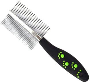 W9 Imported High Quality Double Sided Pet Comb Stainless Steel Pin Dog Grooming Brush With Soft Grip Handle Rakes for  Dog & Cat