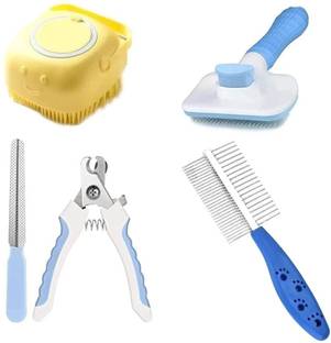 Petfun SUMMER PET GROOMING KIT AUTO SLICKER NAIL CUTTER, SHAMPOO BRUSH 2 SIDE COMB Plain/ Bristle Brushes for  Dog & Cat