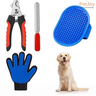 PetJoy Pet Grooming Kit, Combo of 4-Nail Cutter, filer, Gloves, Palm Glove(Multicolor) Plain/ Bristle Brushes for  Dog, Cat, Rabbit, Hamster