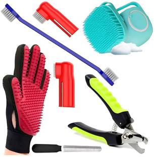 Petfun Grooming Kit | Nail Clipper,Glove, Shampoo Brush, Double-Headed Toothbrush Grooming Gloves for Dog & Cat, Dog, Cat, Rabbit