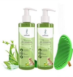 Sanware aloevera pet shampoo with lemon extract with bath brush free pack off two Basic Comb for  Dog & Cat