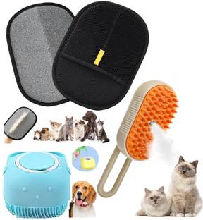 MORVIKA 3 In1 Steamy Cat Brush Rechargeable & Brush Soft Silicone & Hair Removal Gloves Basic Comb for  Dog & Cat