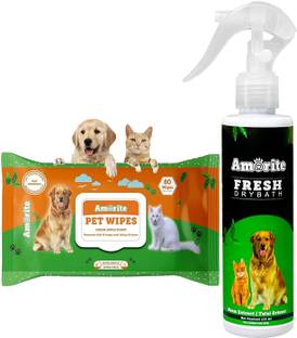 Amorite Antiseptic Pet Coat Spray Ticks And Fleas Pet Coat Spray With Pet Wipes | Treatment and Repellent pet deodorizer Coat Spray With Pet Wipes for Dogs, Puppies, Cats Deodorizer