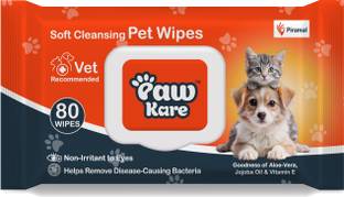 PawKare Pet Wipes for Dogs, Cats | Aloe, Vitamin E | Thick, Moist, pH Balanced, 80 Wipes Pet Ear Eye Wipes