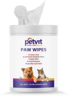 Petvit Nose And Paw Wipes For Eliminates Bacteria, Virus, Fungus, Odor - Fragrance Less 50 Wipes |For All Age Group Pet Ear Eye Wipes