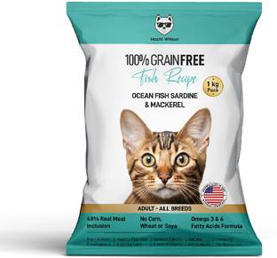 Hachi Wilson Cat Food Grain Free, High-Protein Supports Healthy Muscle Development Fish 1 kg Dry Adult Cat Food