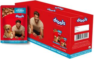 Drools Chunks in gravy for Adult - Chicken Liver and Real Chicken 2.25 kg (15x0.15 kg) Wet Adult Dog Food