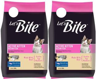 Drools Let's Bite Active Kitten Dry Cat Food, 400+400= 800 g Pack Fish 0.8 kg (2x0.4 kg) Dry New Born Cat Food