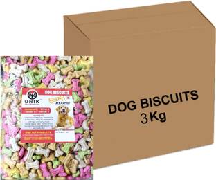 Unik Veg Dog Biscuits_Premium Quality_Pure Milk & Fruits Assorted Dog Biscuits, Fruit 3 kg (3x1 kg) Dry Young, New Born Dog Food