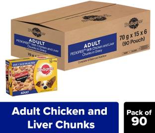 PEDIGREE Pedigree Wet Dog Food, Chicken & Liver Chunks in Gravy Chicken 6.3 kg Wet Adult Dog Food 4.627,913 Ratings & 1,868 Reviews For Dog Flavor: Chicken Food Type: Wet Suitable For: Adult Shelf Life: 24 Months ₹3,870 ₹4,500 14% off Free delivery by Today Buy 2 items, save extra 5%