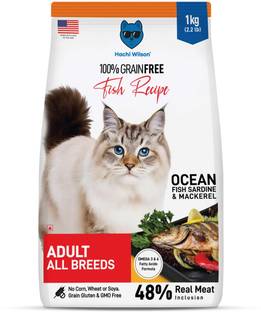 Hachi Wilson Cat Food Grain Free, High-Protein Supports Healthy Muscle Development Fish 1 kg Dry Adult Cat Food