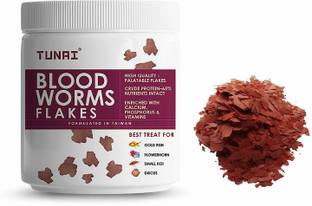 TUNAI Blood Worm Flakes Fish Food Enriched with 65% Protein Blood Worms Dried Flakes 0.05 kg Dry New Born Fish Food