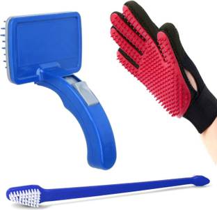 YOUHAVEDEAL Dog Grooming Combo | Hair Removal Brush | Toothbrush for Dogs | 5-Finger Design Grooming Gloves for Dog, Cat, Rabbit, Hamster, Horse, Dog & Cat