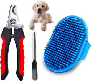 YOUHAVEDEAL Professional Grooming Combo for Dog, Puppy, Cat and Kitten - Dog Nail Clippers and Trimmer + Pet Bath Brush Grooming Comb with Adjustable Ring for Small Medium Large Breeds – Pack of 2 (Color May Vary) Grooming Gloves for Dog, Cat, Rabbit, Hamster, Dog & Cat