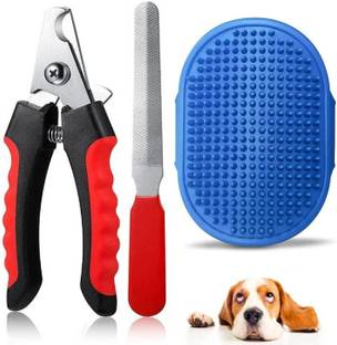 YOUHAVEDEAL 3-in-1 Dog Grooming Kit | Nail Clipper, Nail Filler & Bath Brush Set for Dogs Grooming Gloves for Dog