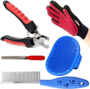 PSK PET MART Nail cutter_5 Finger_Gloves Shampoo brush_Single Side Comb_set Grooming Gloves for Dog & Cat