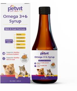 Petvit Omega 3 + 6 Syrup with Omega 3, 6, Vitamin A, Vitamin E, Biotin Chicken Flavour Pet Health Supplements