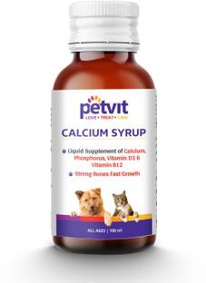 Petvit Calcium Syrup with Calcium, Phosphorus, Vitamin D3 & B12 For Dog Stronger Bones, Teeth & Growth in Pet For All Age Group – 100ml Pet Health Supplements