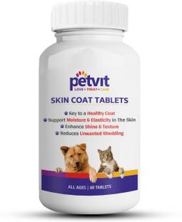 Petvit Skin & Coat Tablets For Dogs Promotes Healthy Skin & Shiny Coat - 60 Palatable Chewable Tablets | For All Age Group Pet Health Supplements