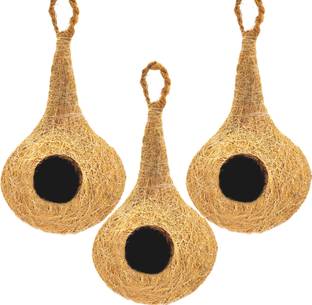LIVEONCE NATURAL BIRD NEST WITH HANGING HOOKS U CAN PLACE ANYWHERE PACK OF 3 Bird House